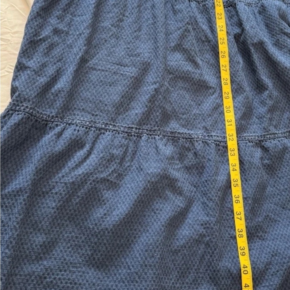 MADEWELL Women's L Indigo Blue Ruffled-Bodice Cotton Tiered Boho Midi Dress - Picture 6 of 7